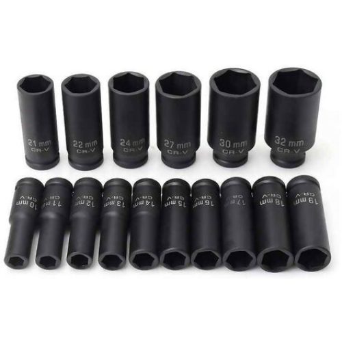 Coffret de douilles longues KraftMüller KM-16PCS 1/2 à choc 16 pcs Socket de 10 à 32, chrome-vanadium